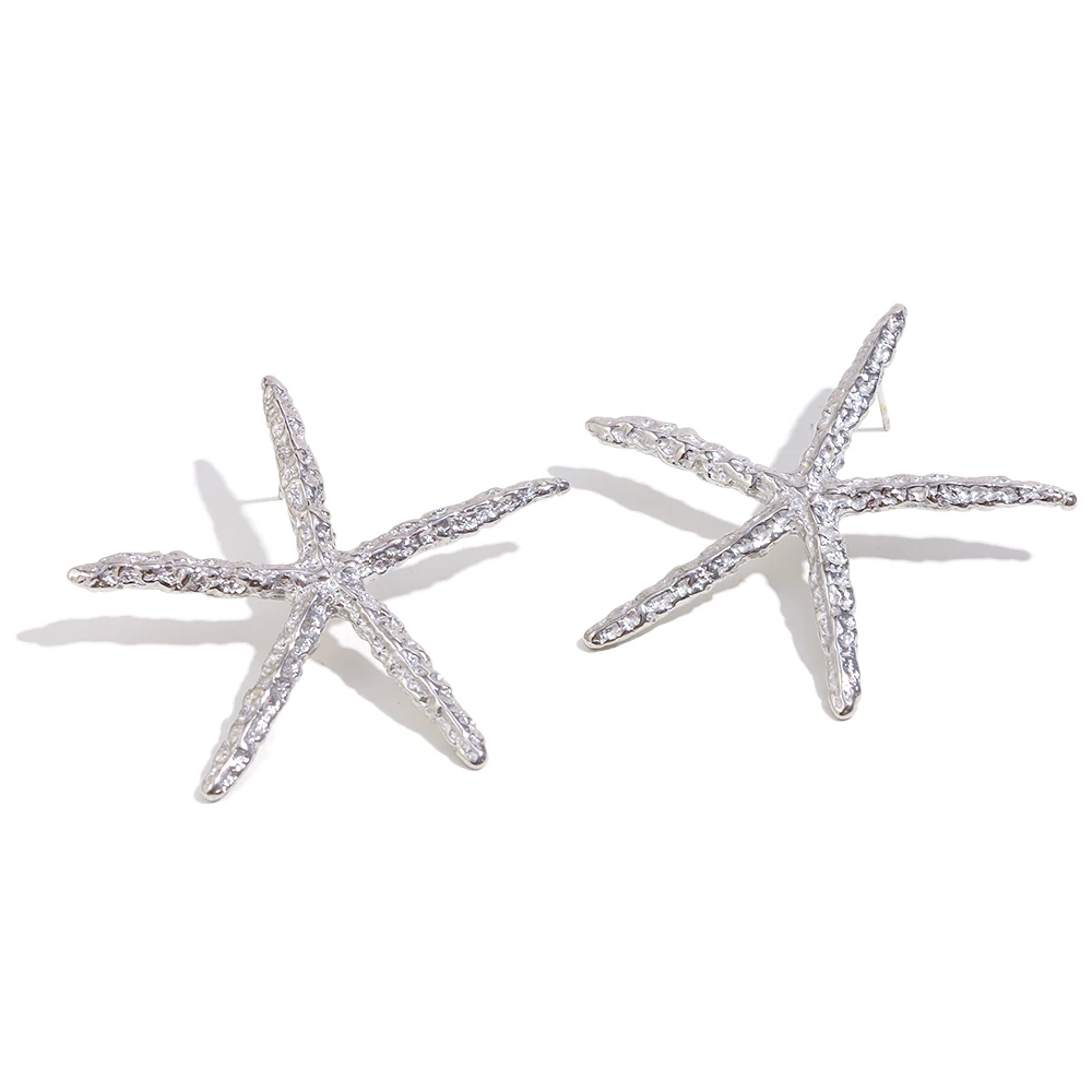 E.B.belle Exaggerated Hammer Pattern Star Necklace Earrings Set